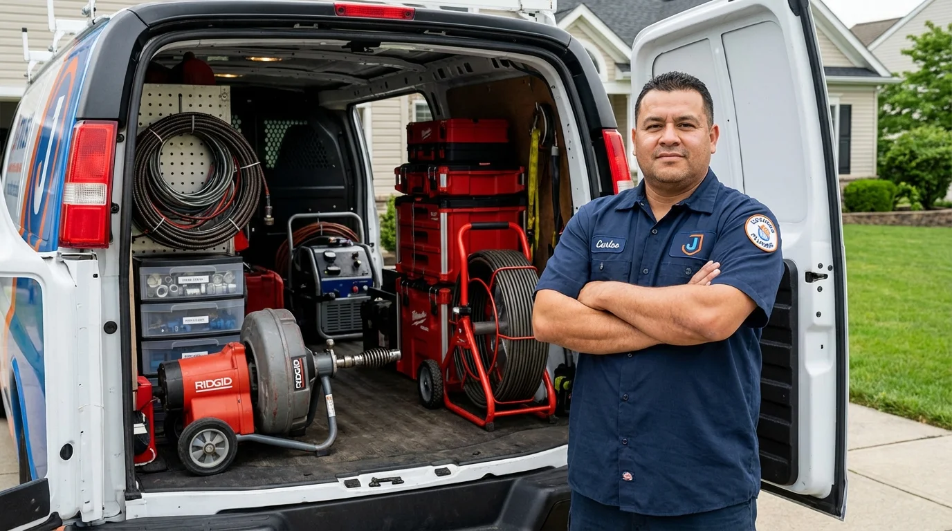 Professional drain cleaning equipment and Johns Plumbing LLC plumber in Lynbrook