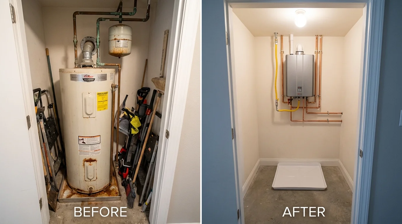 Tank water heater versus wall-mounted tankless unit comparison for Lynbrook, NY homeowners