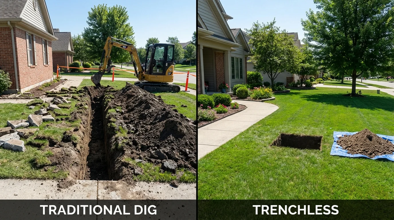 Trenchless sewer repair with minimal yard damage versus traditional excavation in Lynbrook, NY